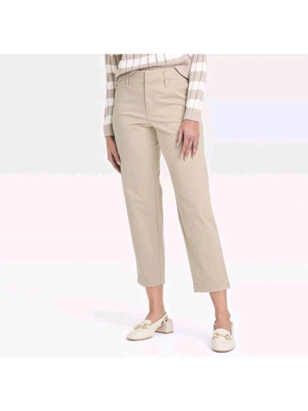A New Day Women's High Rise Straight Leg Ankle Chino Pants Tan Size 2 (WL468)